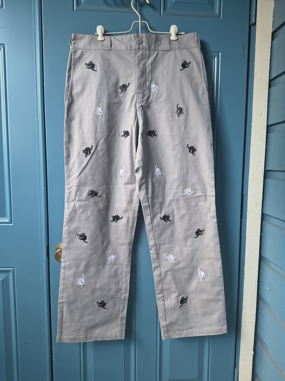 Men's Light Gray Embroidered Chino Pants